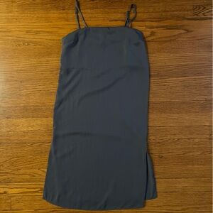 LuLu’s Elegant Grey Blue Midi Slip Dress With Side Slit